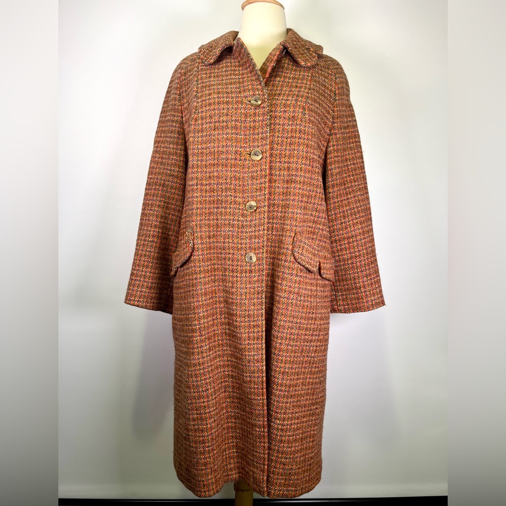 Vintage 60s/70s Harris Tweed Women’s Wool Overcoat Houndstooth Tar-Shire Mod - Picture 2 of 16